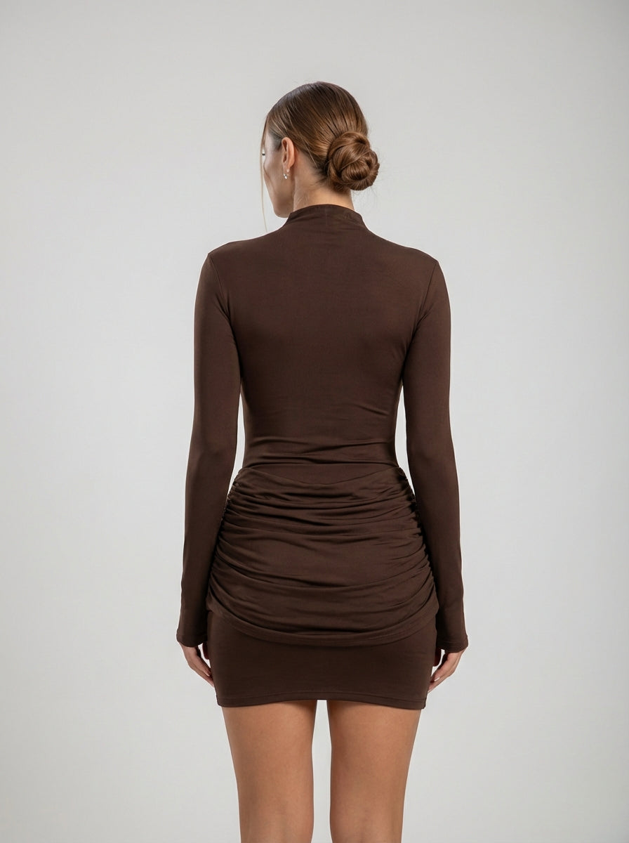Carmine | Ruched Mini Dress - Brown