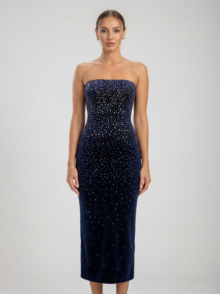 Zahara | Midnight Crystal Velvet Midi Dress