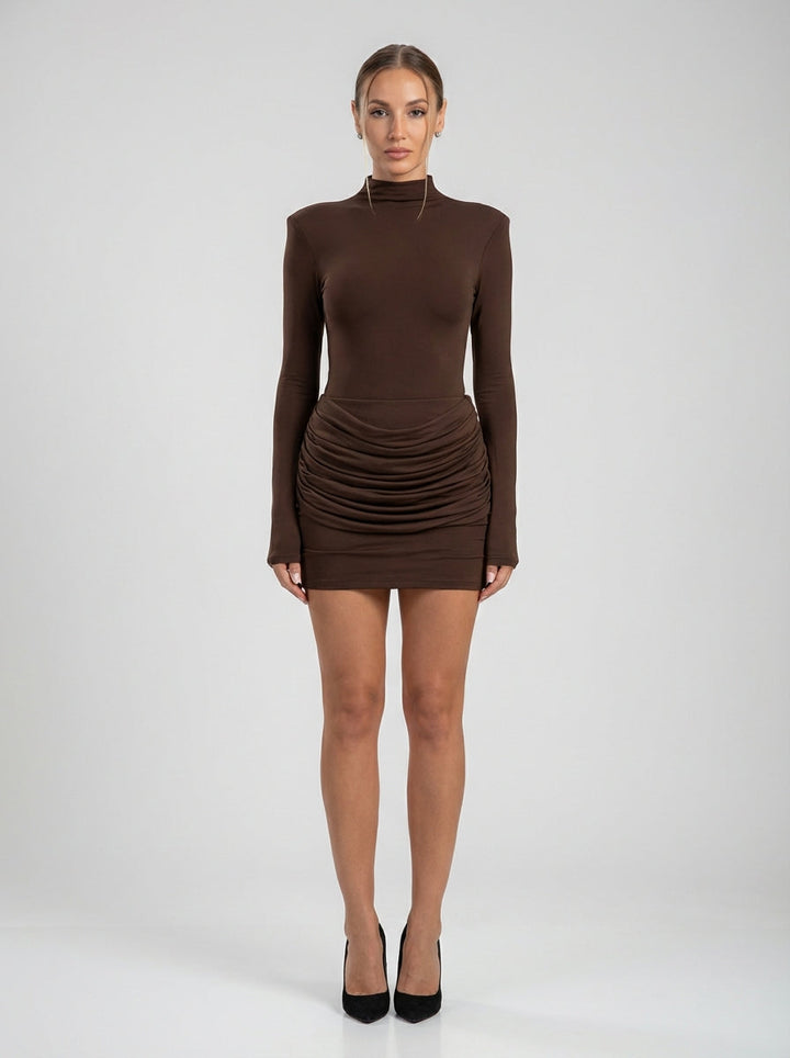 Carmine | Ruched Mini Dress - Brown