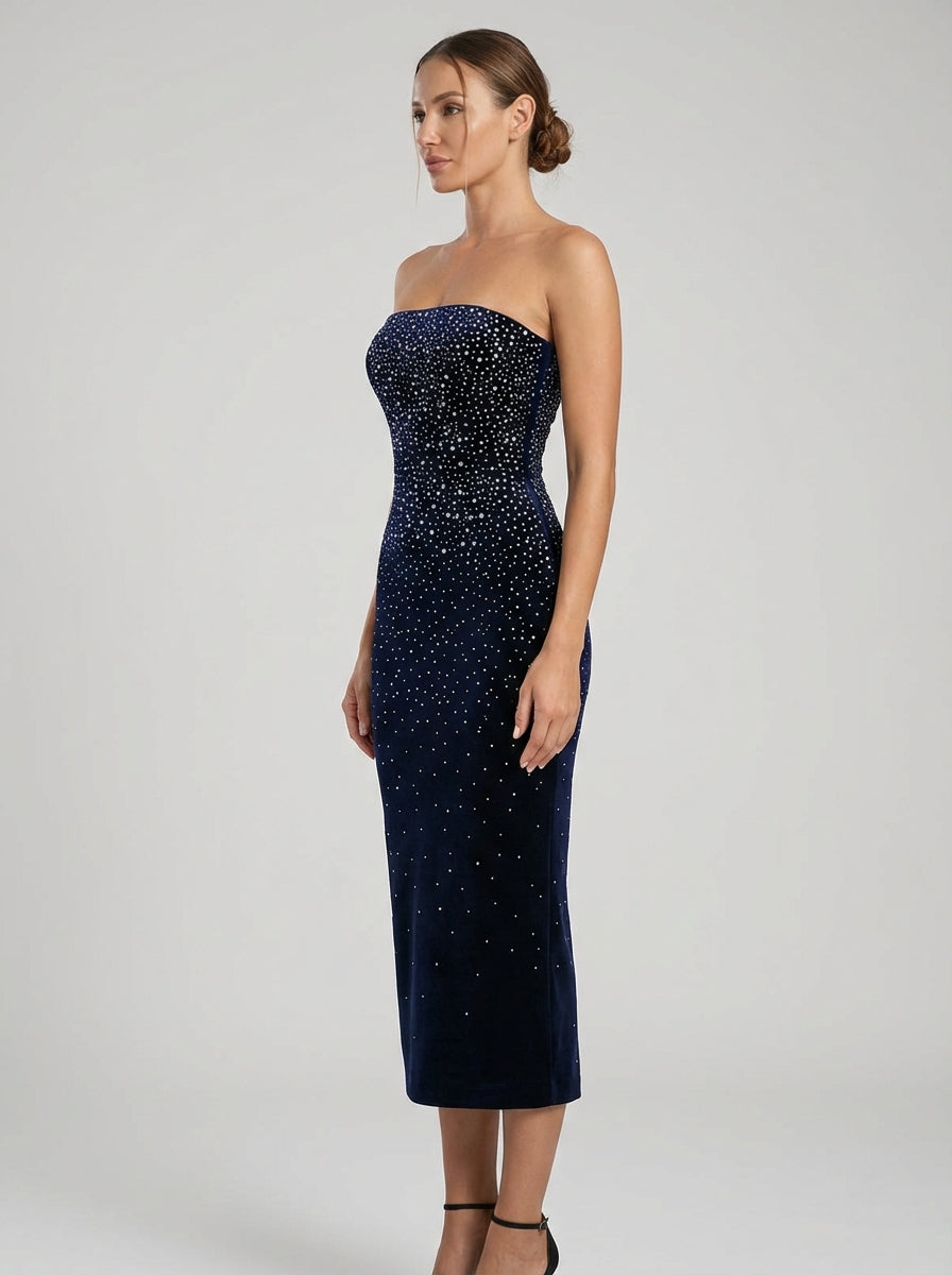 Zahara | Midnight Crystal Velvet Midi Dress