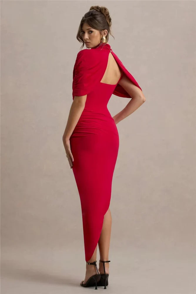 Lyra | Bodycon Maxi Dress - Red