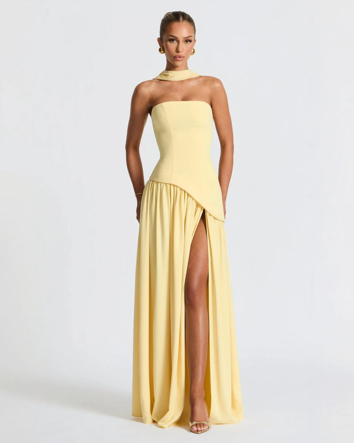 Elara | Sculpted Halter Maxi Dress