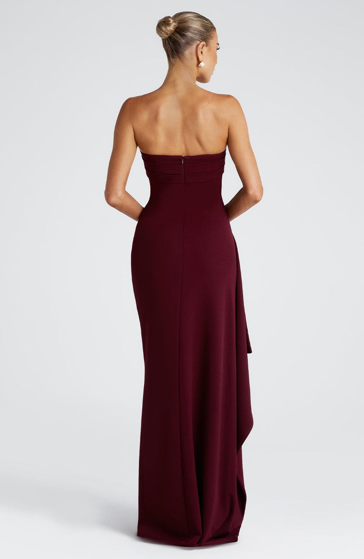 Zafira | Ruched Maxi Dress - Cherry Lacquer