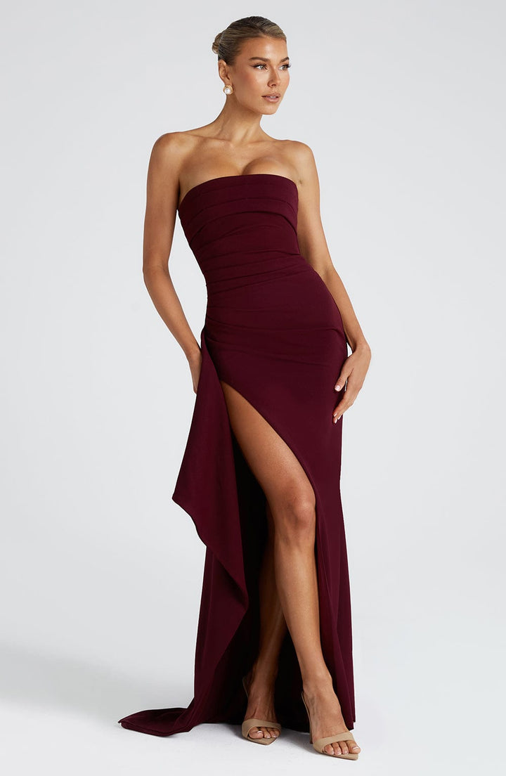 Zafira | Ruched Maxi Dress - Cherry Lacquer