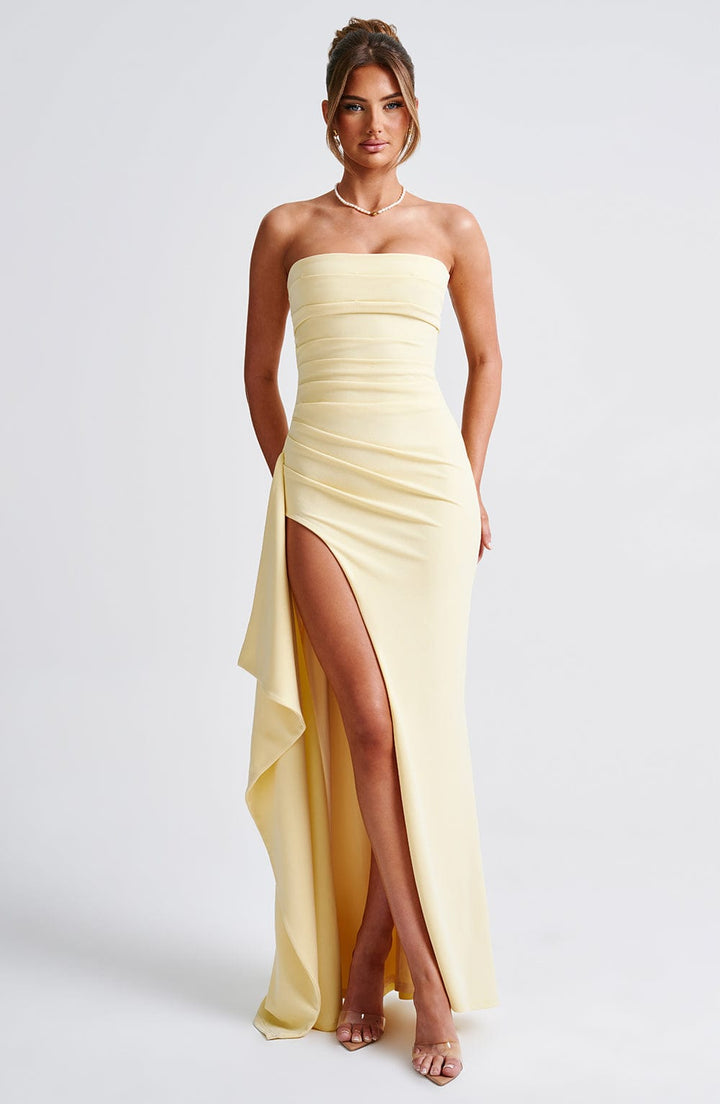 Zafira | Ruched Maxi Dress - Lemon
