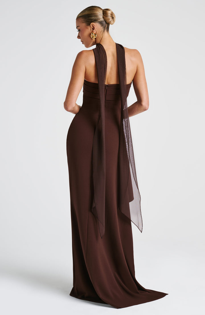 Zafira | Ruched Maxi Dress - Plum Brown