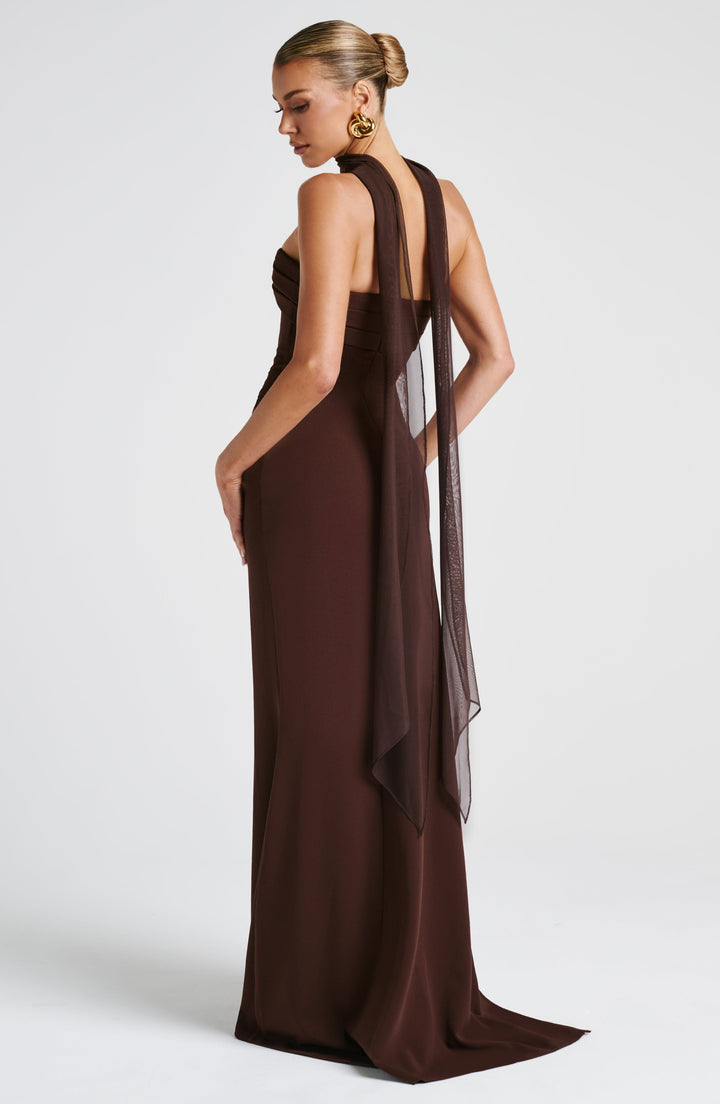 Zafira | Ruched Maxi Dress - Plum Brown
